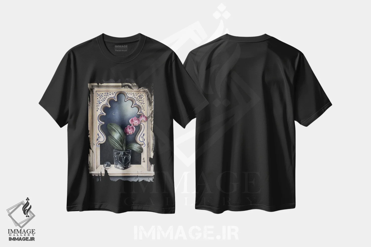 تیشرت مشکی طرح دار اُما، هنر فاخر کلاسیک اثر فلورنسیا دگراف | immage.ir