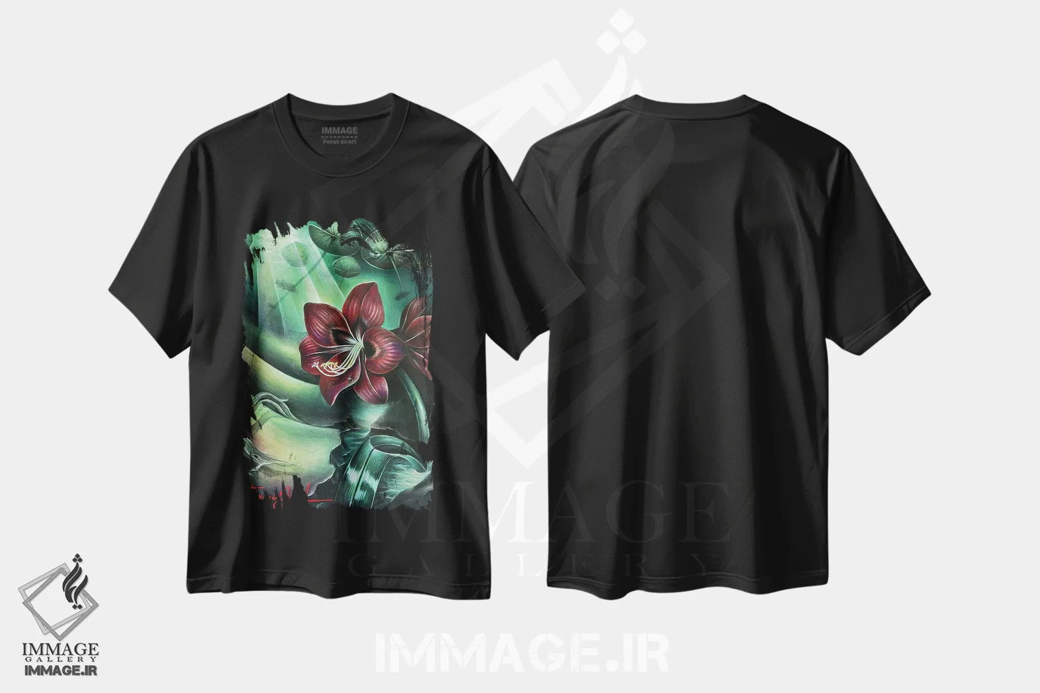 تیشرت مشکی طرح دار تولد دوباره، هنر فاخر معاصر اثر فلورنسیا دگراف | immage.ir