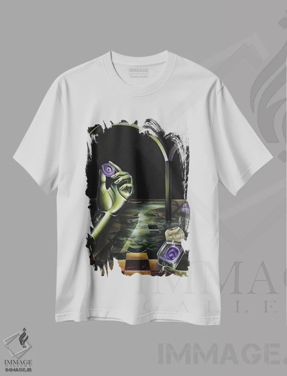 تیشرت سفید طرح دار دوران سبز، هنر فاخر معاصر اثر فلورنسیا دگراف | فروشگاه ایماژ
