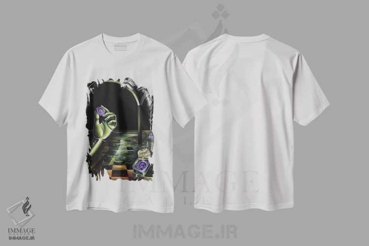 تیشرت سفید طرح دار دوران سبز، هنر فاخر معاصر اثر فلورنسیا دگراف | فروشگاه ایماژ