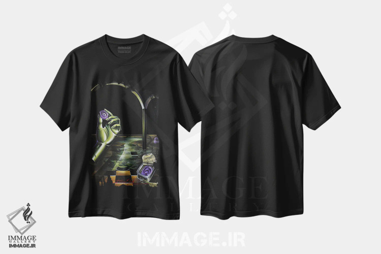 تیشرت مشکی طرح دار دوران سبز، هنر فاخر معاصر اثر فلورنسیا دگراف | immage.ir