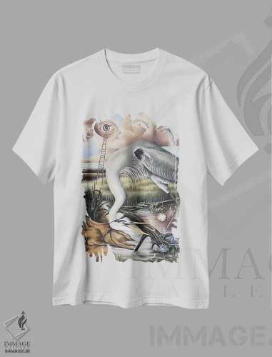 تیشرت سفید طرح دار حواصیل خاکستری، هنر فاخر معاصر اثر فلورنسیا دگراف | فروشگاه ایماژ