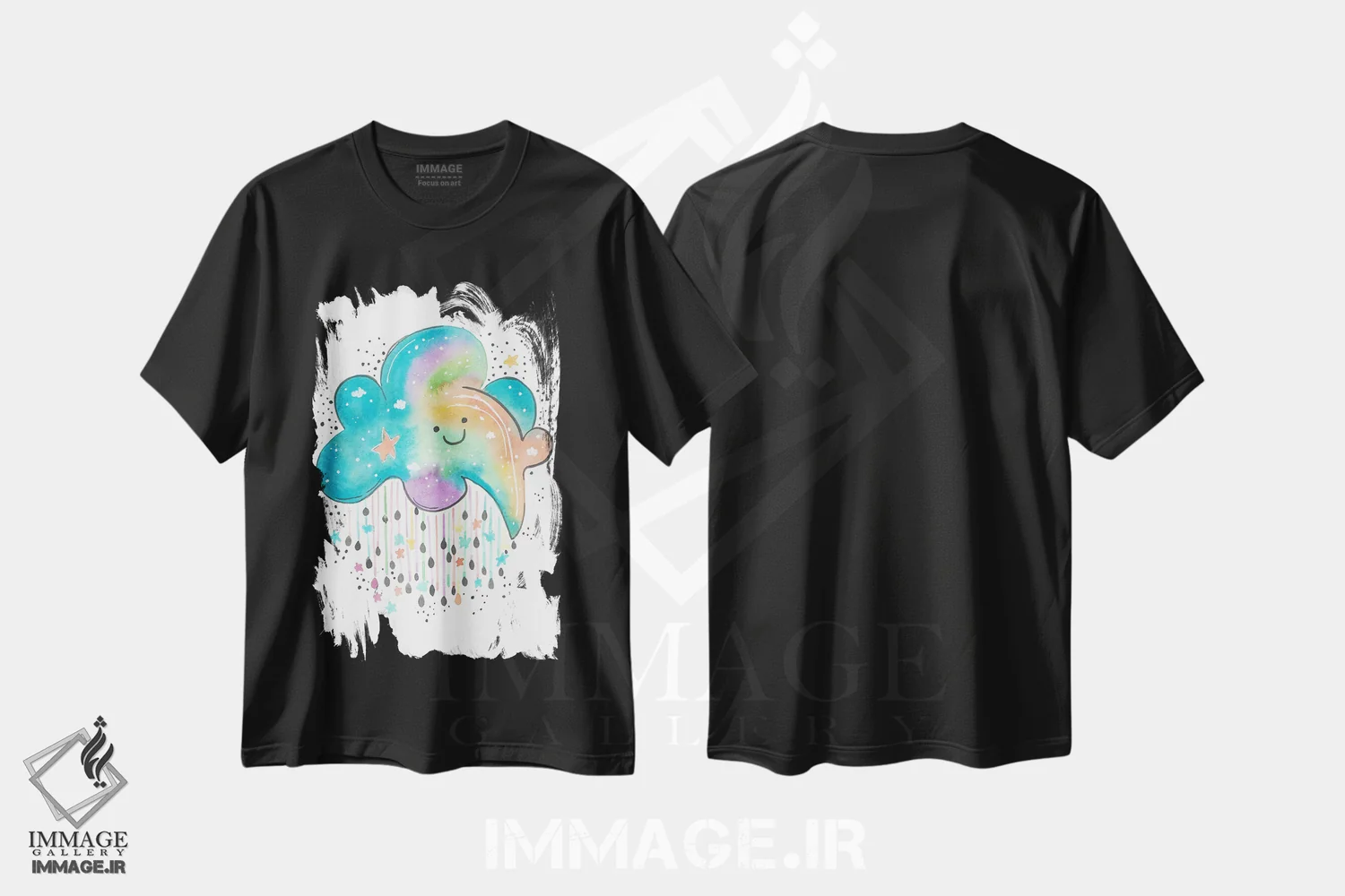 تیشرت مشکی طرح دار لبخندی کوچک، تزئینی اثر اف ان کی دیزاینز | فروشگاه ایماژ