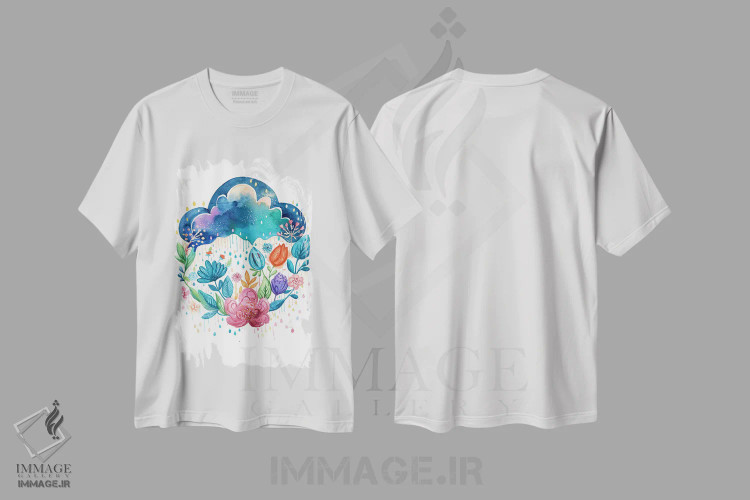 تیشرت سفید طرح دار باران ابری، تزئینی اثر اف ان کی دیزاینز | immage.ir