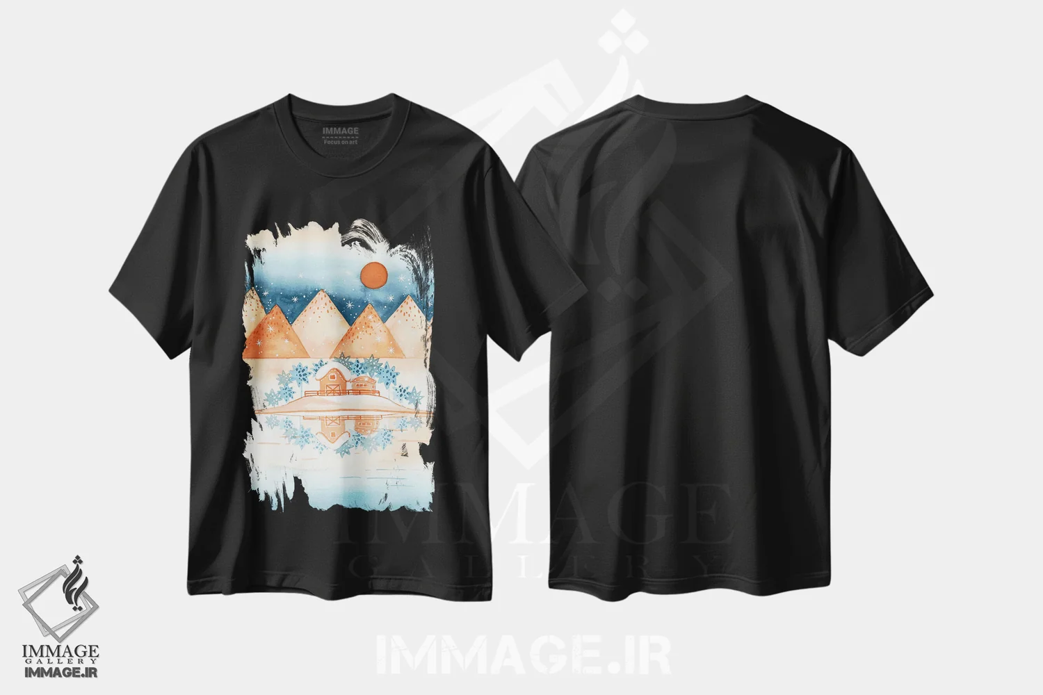 تیشرت مشکی طرح دار بازتاب کریستالی، تزئینی اثر اف ان کی دیزاینز | فروشگاه ایماژ