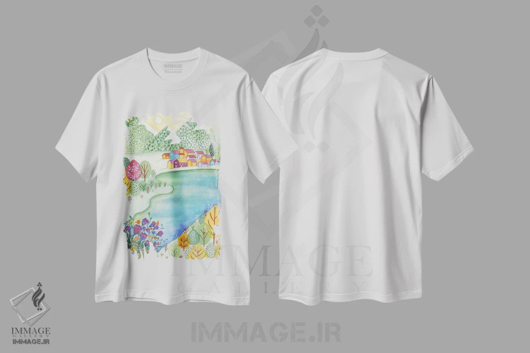 تیشرت سفید طرح دار روستای رویایی، تزئینی اثر اف ان کی دیزاینز | فروشگاه ایماژ