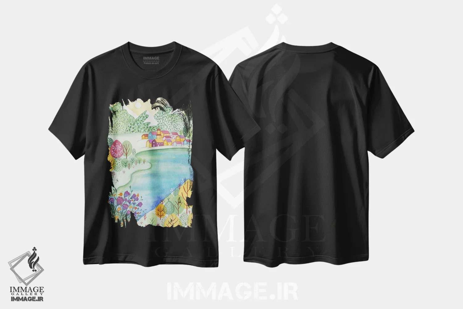تیشرت مشکی طرح دار روستای رویایی، تزئینی اثر اف ان کی دیزاینز | immage.ir