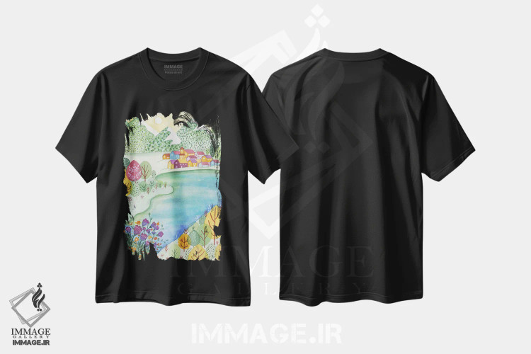 تیشرت مشکی طرح دار روستای رویایی، تزئینی اثر اف ان کی دیزاینز | immage.ir
