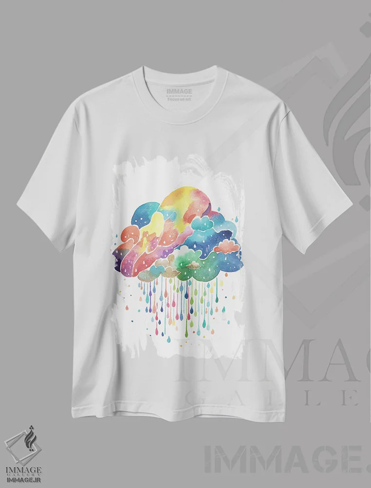 تیشرت سفید طرح دار آسمان پنهان، تزئینی اثر اف ان کی دیزاینز | immage.ir