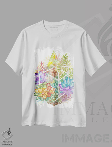 تیشرت سفید طرح دار گل هندسی، آبستره اثر اف ان کی دیزاینز | فروشگاه ایماژ