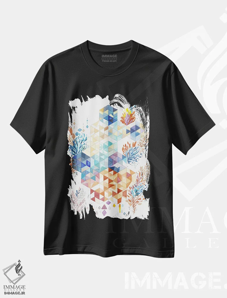 تیشرت مشکی طرح دار هندسی، تزئینی اثر اف ان کی دیزاینز | فروشگاه ایماژ