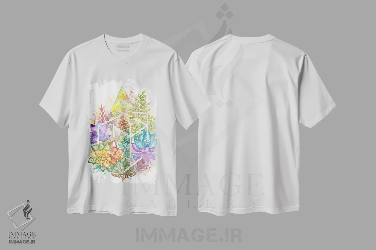 تیشرت سفید طرح دار گل هندسی، آبستره اثر اف ان کی دیزاینز | فروشگاه ایماژ