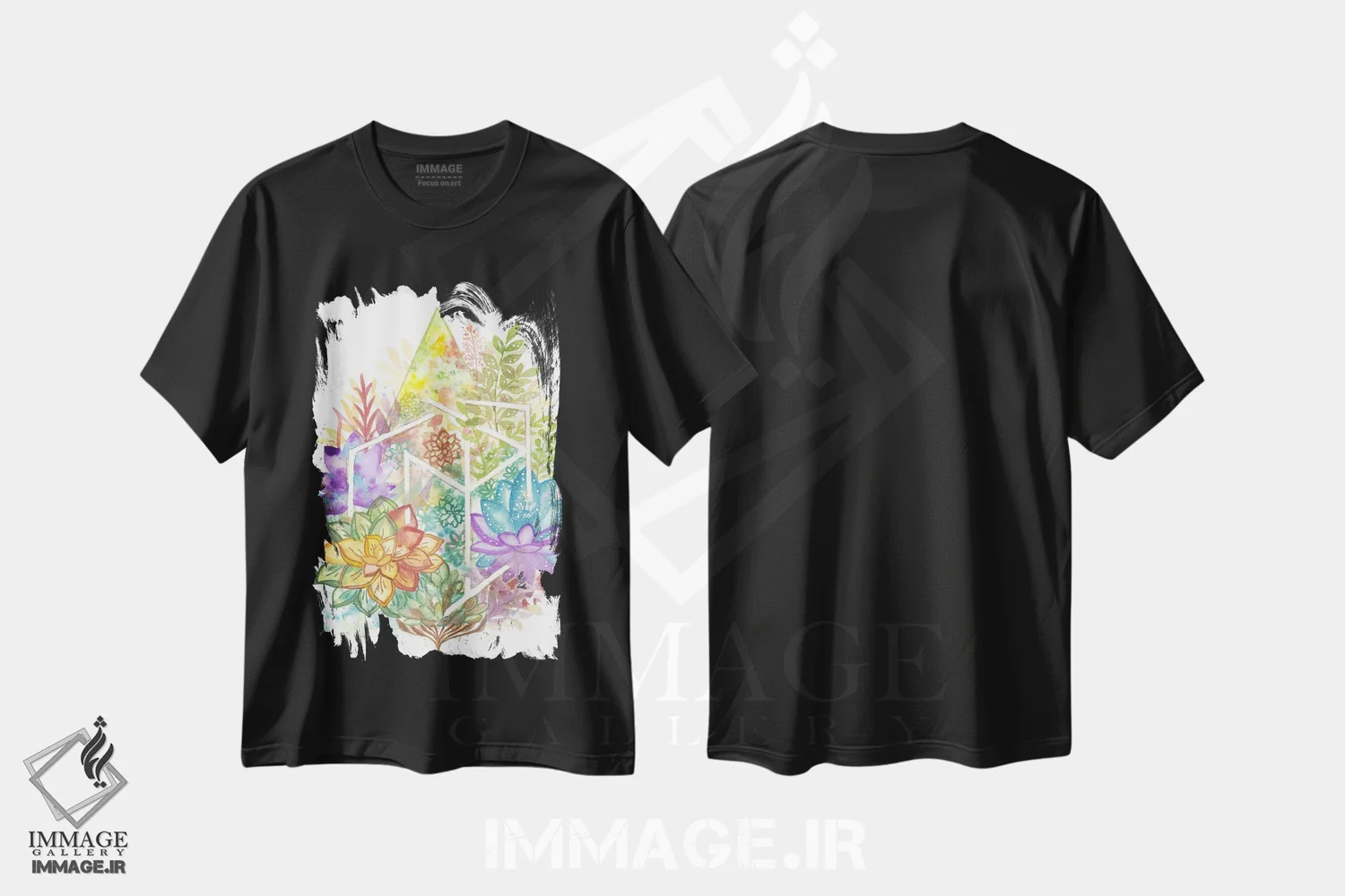 تیشرت مشکی طرح دار گل هندسی، آبستره اثر اف ان کی دیزاینز | immage.ir
