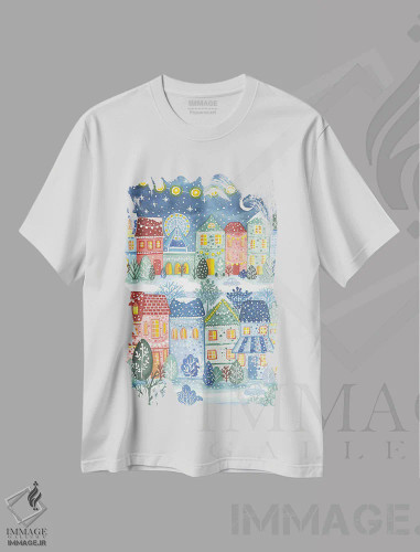 تیشرت سفید طرح دار چراغ های جشن، تزئینی اثر اف ان کی دیزاینز | فروشگاه ایماژ