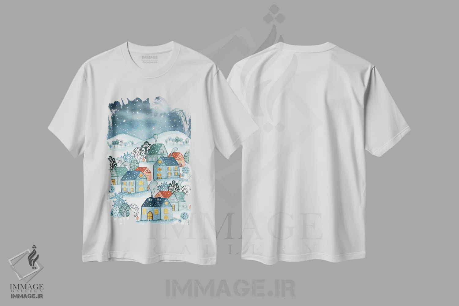 تیشرت سفید طرح دار شب اولین برف، تزئینی اثر اف ان کی دیزاینز | immage.ir