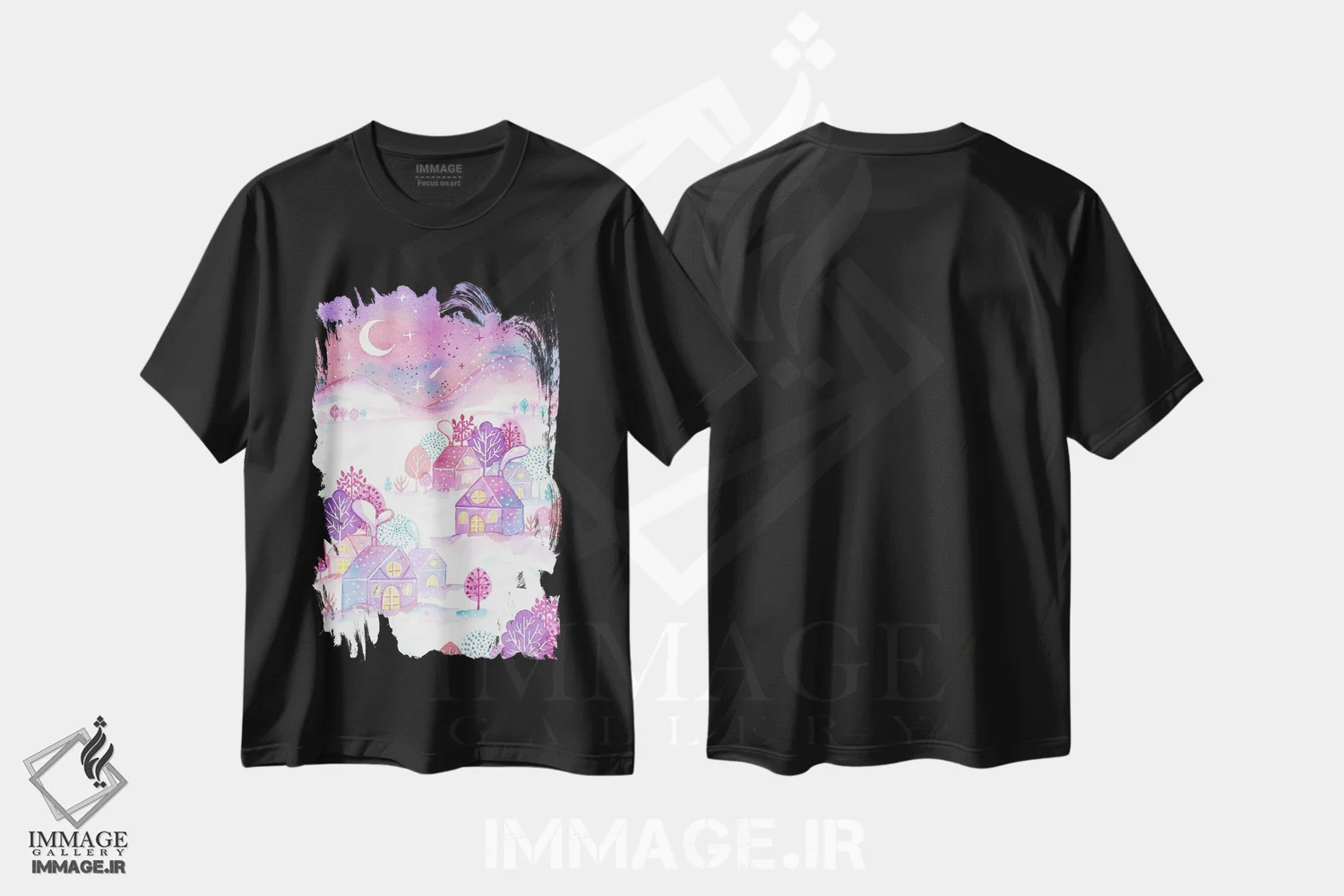 تیشرت مشکی طرح دار گم شده در رنگ های عصر، تزئینی اثر اف ان کی دیزاینز | فروشگاه ایماژ