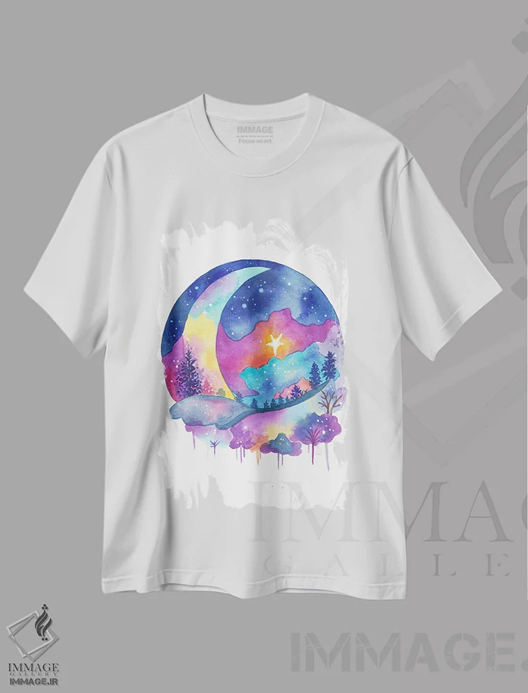 تیشرت سفید طرح دار عشق ماه، تزئینی اثر اف ان کی دیزاینز | فروشگاه ایماژ