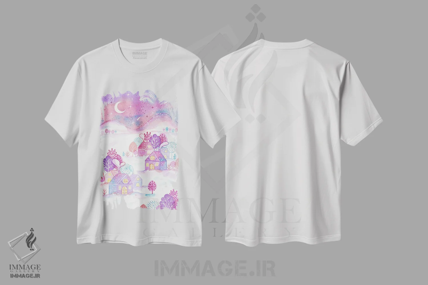تیشرت سفید طرح دار گم شده در رنگ های عصر، تزئینی اثر اف ان کی دیزاینز | immage.ir
