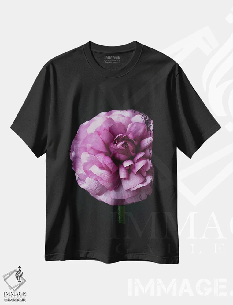 تیشرت مشکی طرح دار گل آب نباتی، مدیوم اثر آلیسون فنل | فروشگاه ایماژ