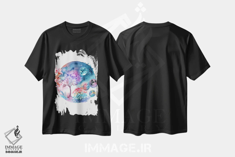تیشرت مشکی طرح دار درخت در نور ماه، تزئینی اثر اف ان کی دیزاینز | immage.ir