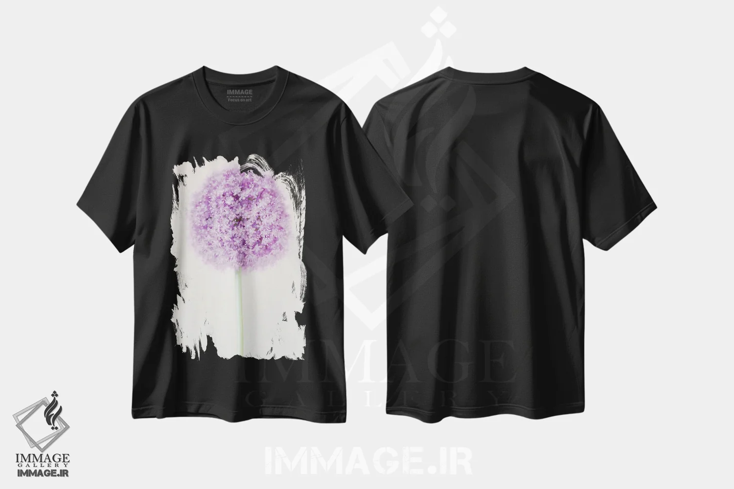 تیشرت مشکی طرح دار گل آلیوم پاستلی، مدیوم اثر آلیسون فنل | immage.ir