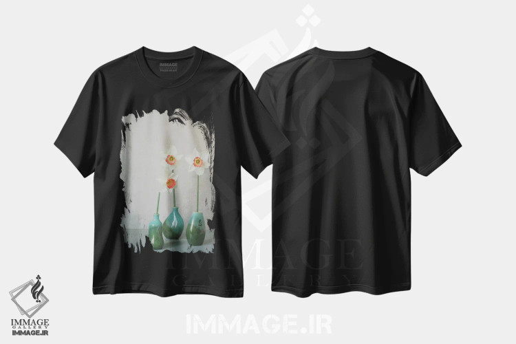 تیشرت مشکی طرح دار نرگس چارم صورتی، مدیوم اثر آلیسون فنل | فروشگاه ایماژ