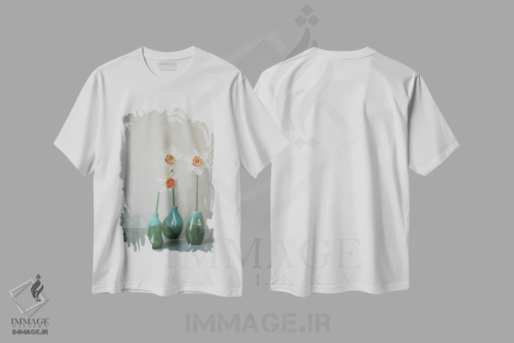 تیشرت سفید طرح دار نرگس چارم صورتی، مدیوم اثر آلیسون فنل | immage.ir