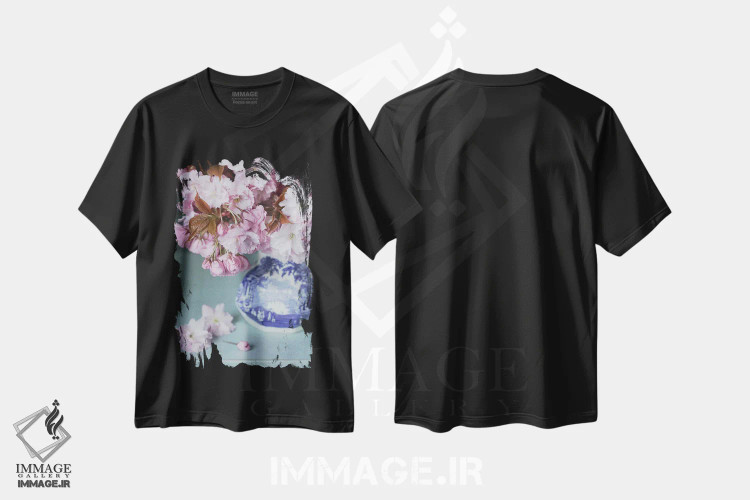 تیشرت مشکی طرح دار طبیعت بی جان شکوفه گیلاس، مدیوم اثر آلیسون فنل | immage.ir