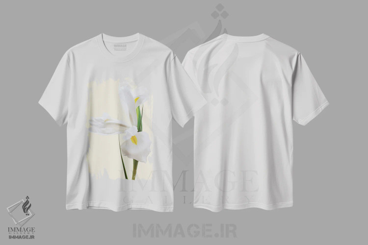 تیشرت سفید طرح دار گل زنبق سفید، عکاسی ماکرو اثر آلیسون فنل | فروشگاه ایماژ