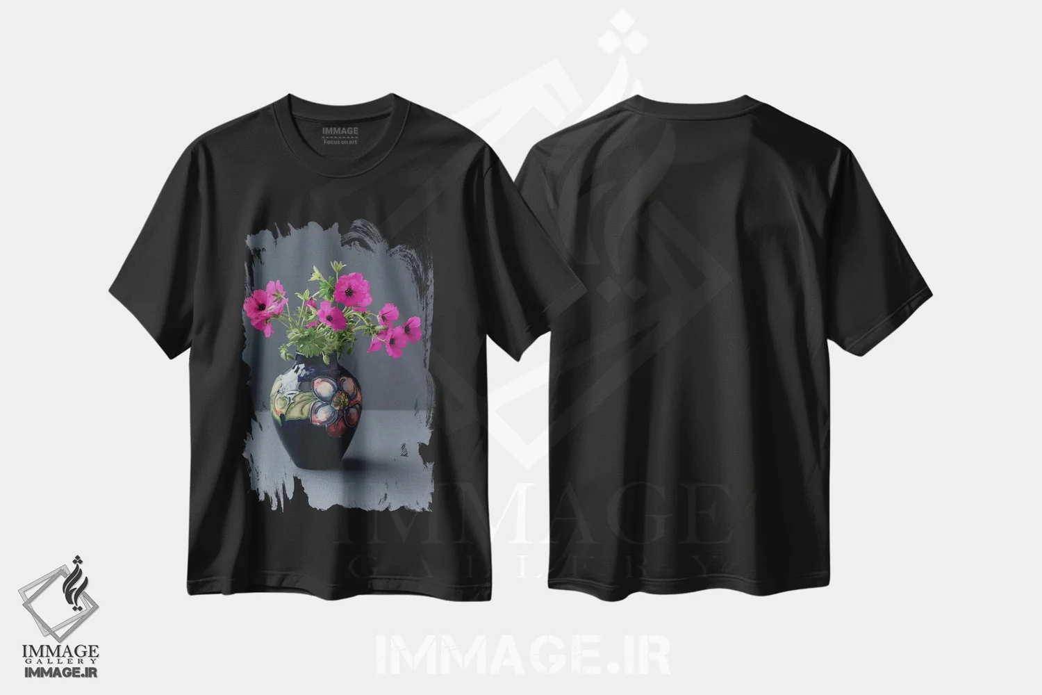 تیشرت مشکی طرح دار طبیعت بی جان شمعدانی وحشی، مدیوم اثر آلیسون فنل | فروشگاه ایماژ