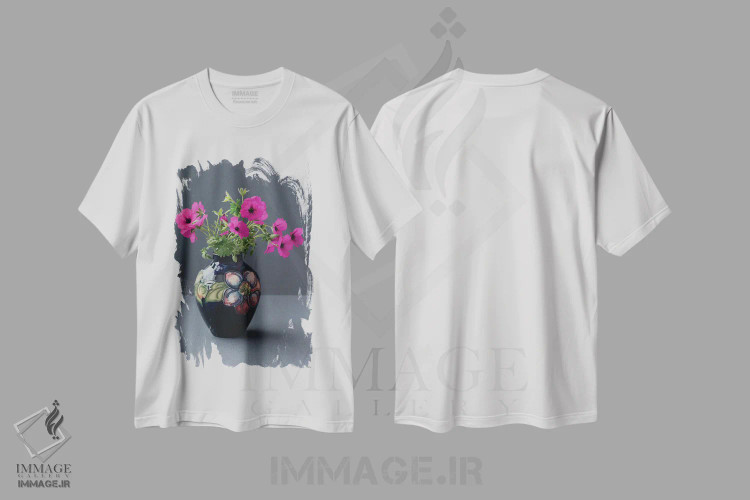 تیشرت سفید طرح دار طبیعت بی جان شمعدانی وحشی، مدیوم اثر آلیسون فنل | immage.ir