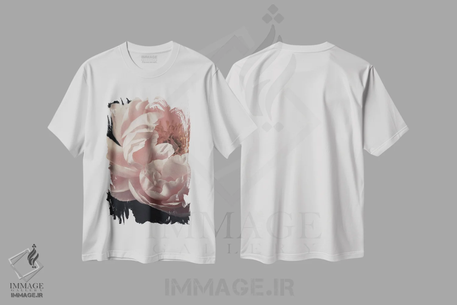 تیشرت سفید طرح دار گل صدتومانی مرجانی، عکاسی سیاه و سفید اثر آلیسون فنل | فروشگاه ایماژ