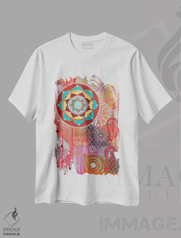 تیشرت سفید طرح دار طرح بته جقه گل لوتوس ۲ اثر فِیث ایوانز-سیلز | فروشگاه ایماژ