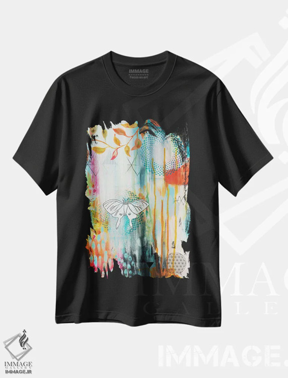 تیشرت مشکی طرح دار پروانهٔ اسپایرو اثر فِیث ایوانز-سیلز | فروشگاه ایماژ