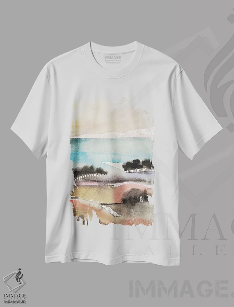 تیشرت سفید طرح دار درهٔ طلوع خورشید، آبستره اثر فِیث ایوانز-سیلز | immage.ir
