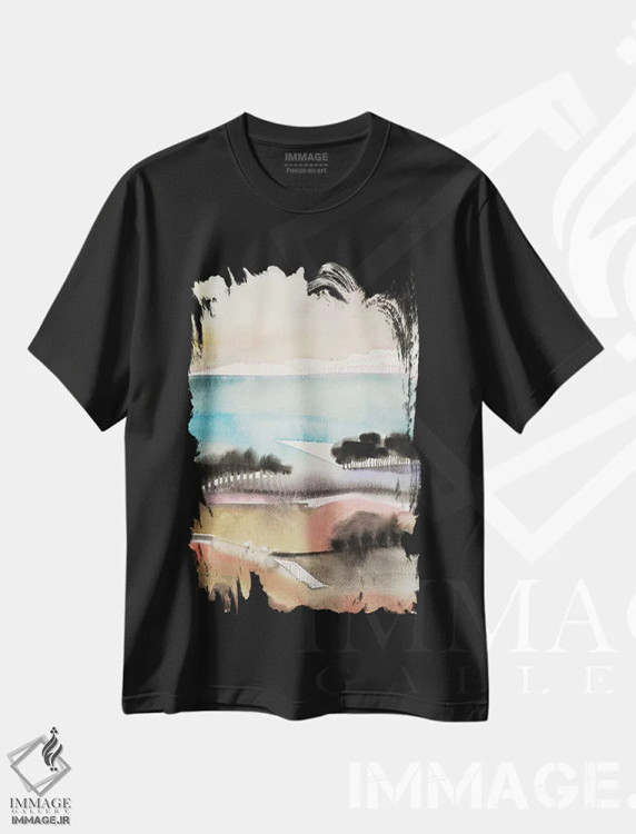 تیشرت مشکی طرح دار درهٔ طلوع خورشید، آبستره اثر فِیث ایوانز-سیلز | فروشگاه ایماژ