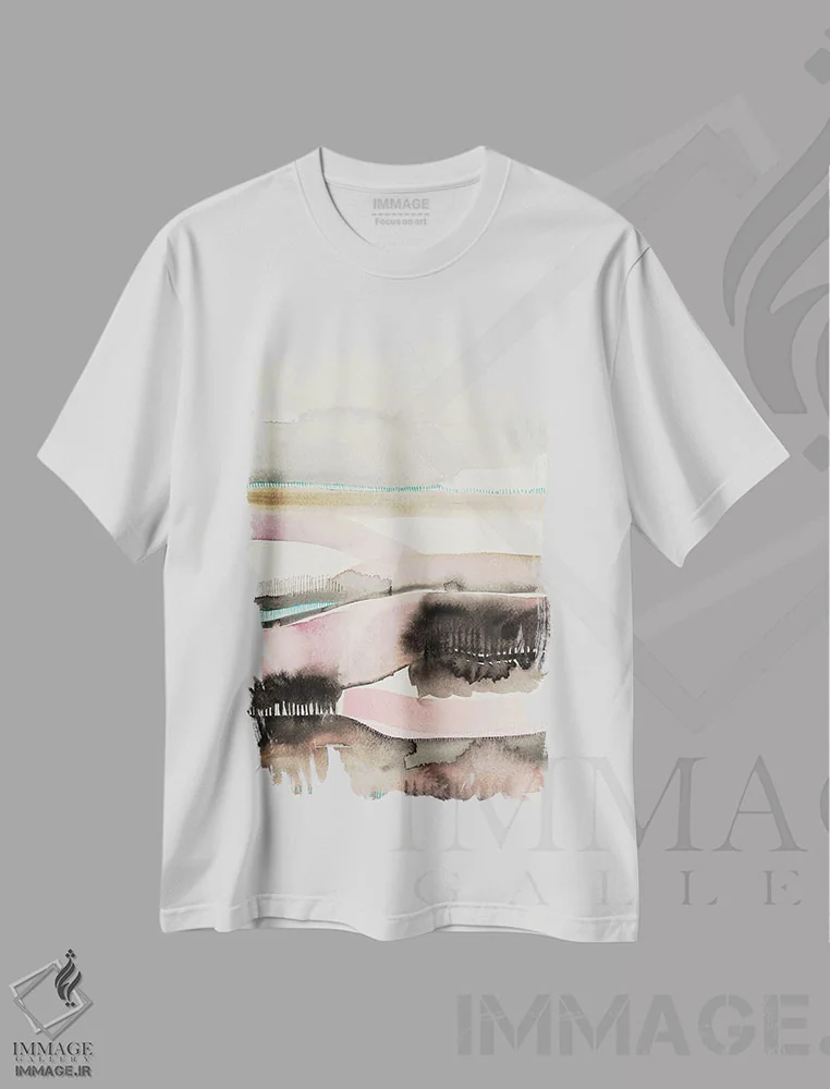 تیشرت سفید طرح دار لبهٔ غروب خورشید، آبستره اثر فِیث ایوانز-سیلز | فروشگاه ایماژ