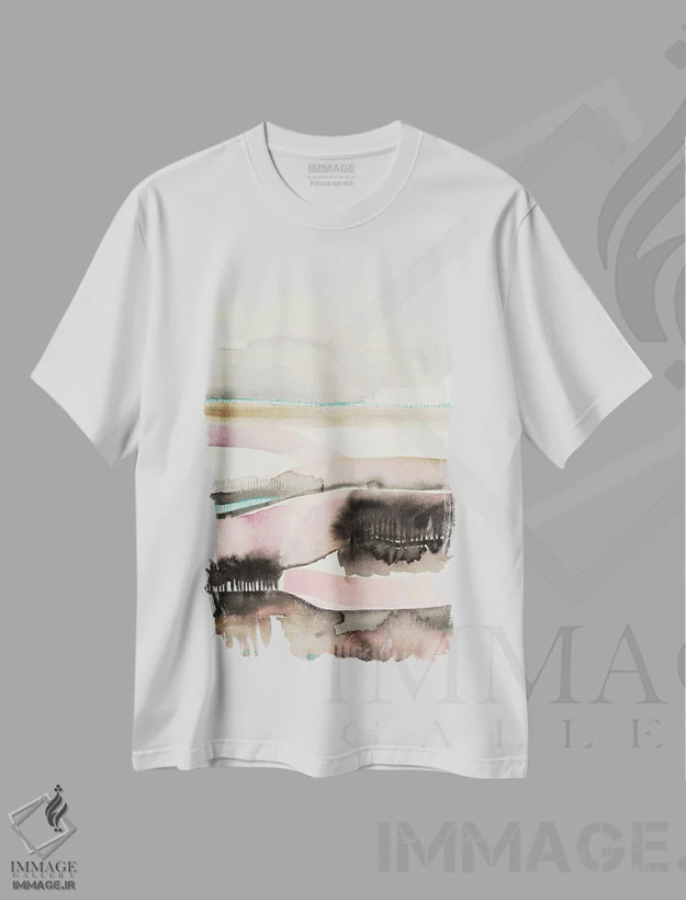 تیشرت سفید طرح دار لبهٔ غروب خورشید، آبستره اثر فِیث ایوانز-سیلز | فروشگاه ایماژ