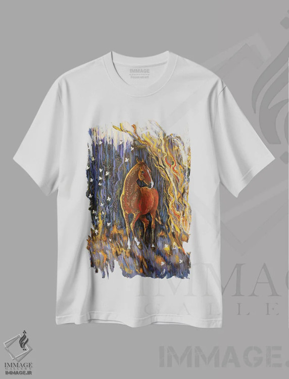 تیشرت سفید طرح دار گذار، دست نقاشی و طراحی دستی اثر فافا کورولوا | فروشگاه ایماژ