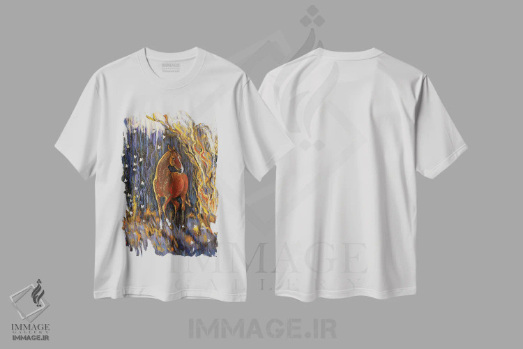 تیشرت سفید طرح دار گذار، دست نقاشی و طراحی دستی اثر فافا کورولوا | فروشگاه ایماژ