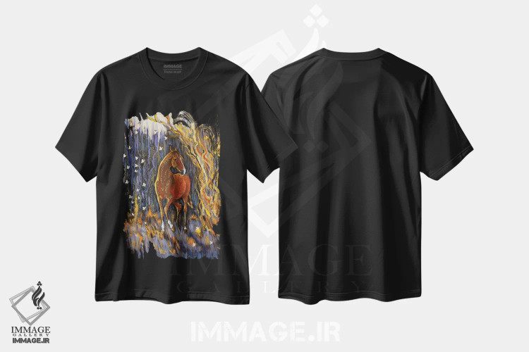 تیشرت مشکی طرح دار گذار، دست نقاشی و طراحی دستی اثر فافا کورولوا | immage.ir