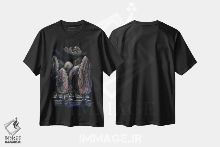 تیشرت مشکی طرح دار انتظار در شب، دست نقاشی و طراحی دستی اثر فافا کورولوا | immage.ir