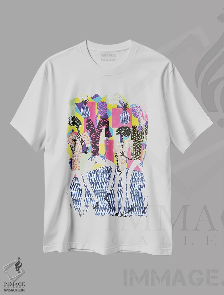 تیشرت سفید طرح دار مهمانی رقص آناناس ۱، آبستره اثر فرانتیشک فلوریان | فروشگاه ایماژ