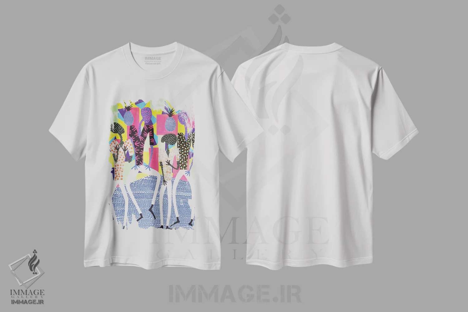 تیشرت سفید طرح دار مهمانی رقص آناناس ۱، آبستره اثر فرانتیشک فلوریان | فروشگاه ایماژ