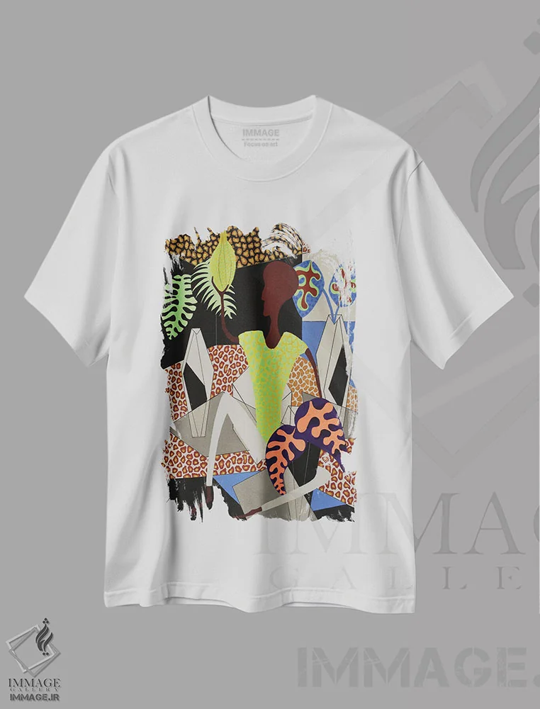 تیشرت سفید طرح دار پیکره همراه با موزها، آبستره اثر فرانتیشک فلوریان | فروشگاه ایماژ