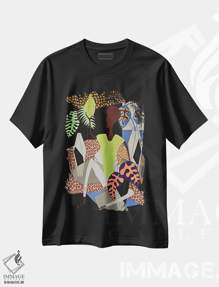 تیشرت مشکی طرح دار پیکره همراه با موزها، آبستره اثر فرانتیشک فلوریان | immage.ir