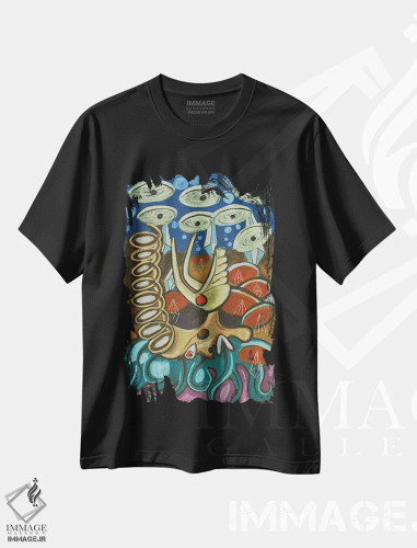 تیشرت مشکی طرح دار کاغذ شماره ۱۲، هنر فاخر معاصر اثر فرانتیشک فلوریان | فروشگاه ایماژ