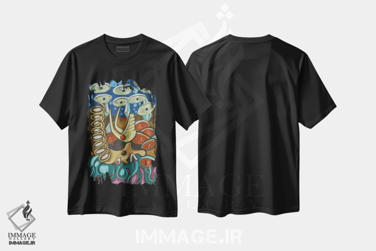 تیشرت مشکی طرح دار کاغذ شماره ۱۲، هنر فاخر معاصر اثر فرانتیشک فلوریان | فروشگاه ایماژ