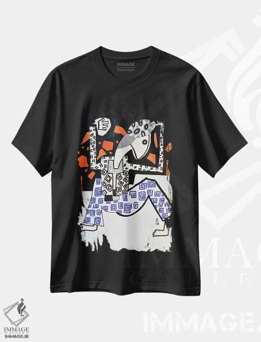 تیشرت مشکی طرح دار کاغذ شماره ۲۹، هنر فاخر معاصر اثر فرانتیشک فلوریان | فروشگاه ایماژ