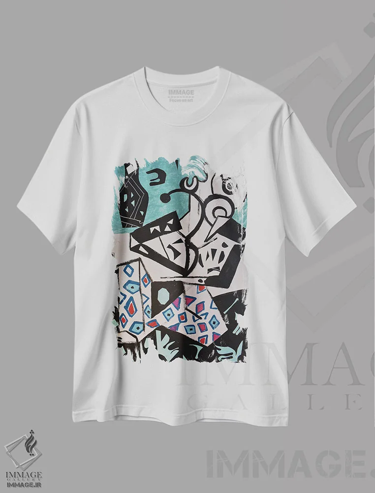 تیشرت سفید طرح دار کاغذ شماره ۷۶، هنر فاخر معاصر اثر فرانتیشک فلوریان | فروشگاه ایماژ